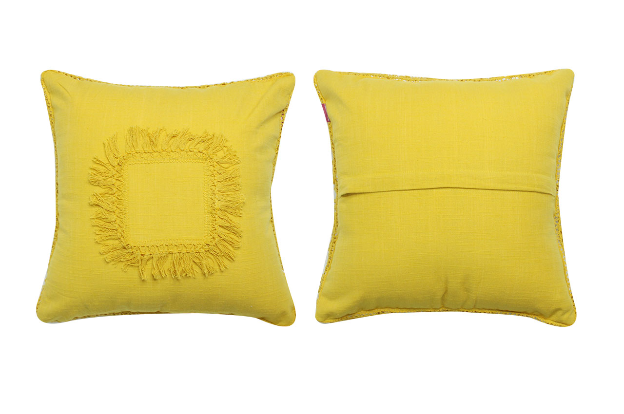 Squared Fringes Cushion Covers Set of 2 Pcs  (16*16 Inches)